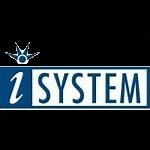 A blue and white logo for i system